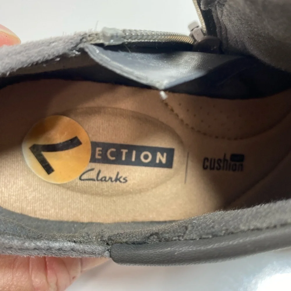 Clarks Women's‎ Size 7 Suede Leather Side Zip Wedge Ankle Boots Grey